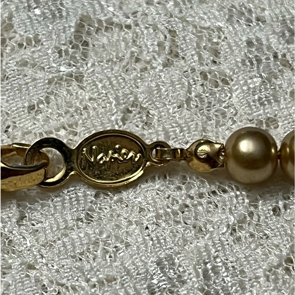 Napier/vintage gold faux pearl necklace, 22”